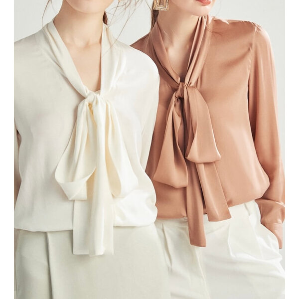 Damen Seidenbluse mit Schleife
