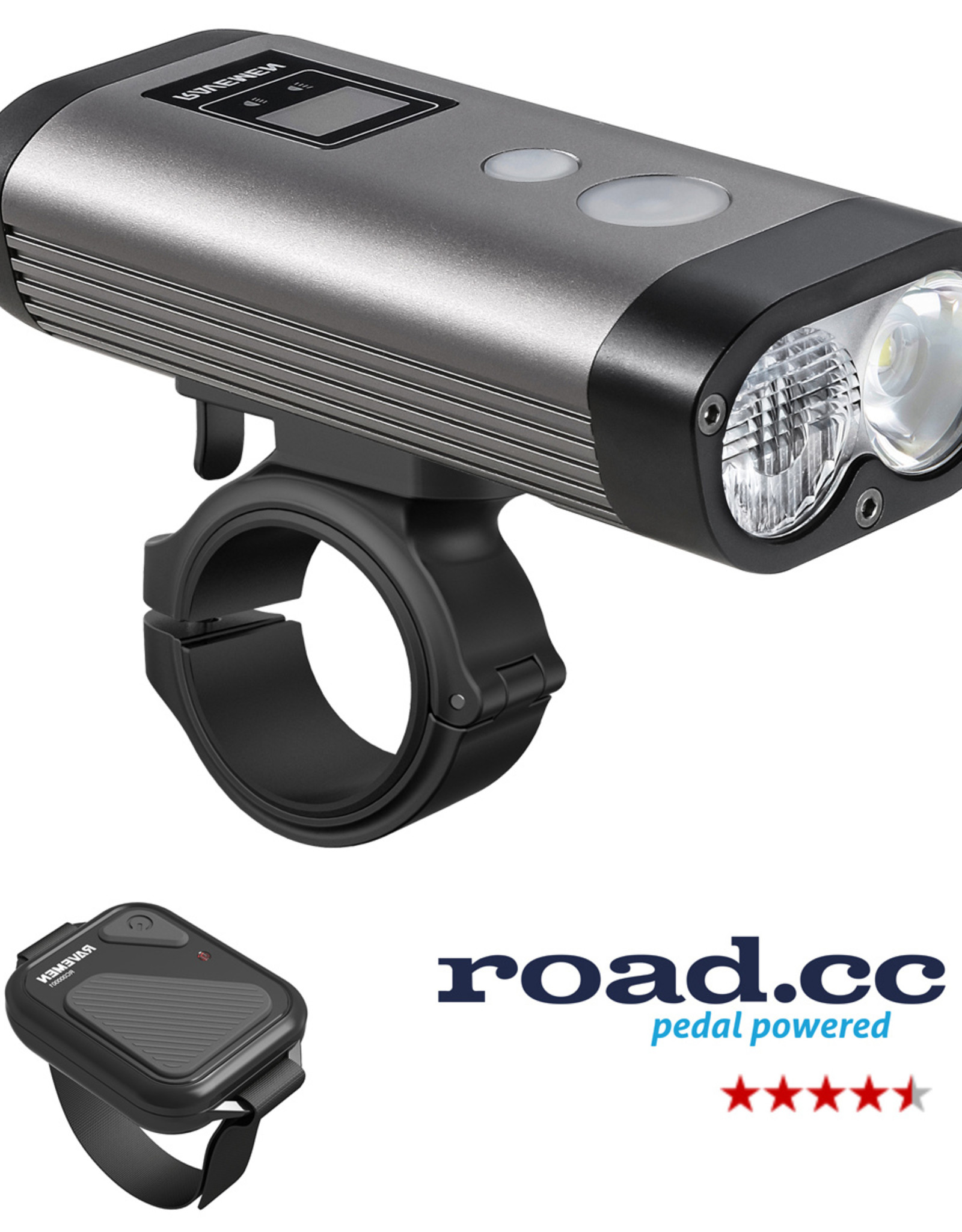 Ravemen PR1600 USB Rechargeable DuaLens Front Light with Remote in Grey/Black (1600 Lumens)