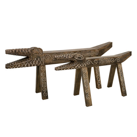 JoJo Living Teakhouten bankje krokodil