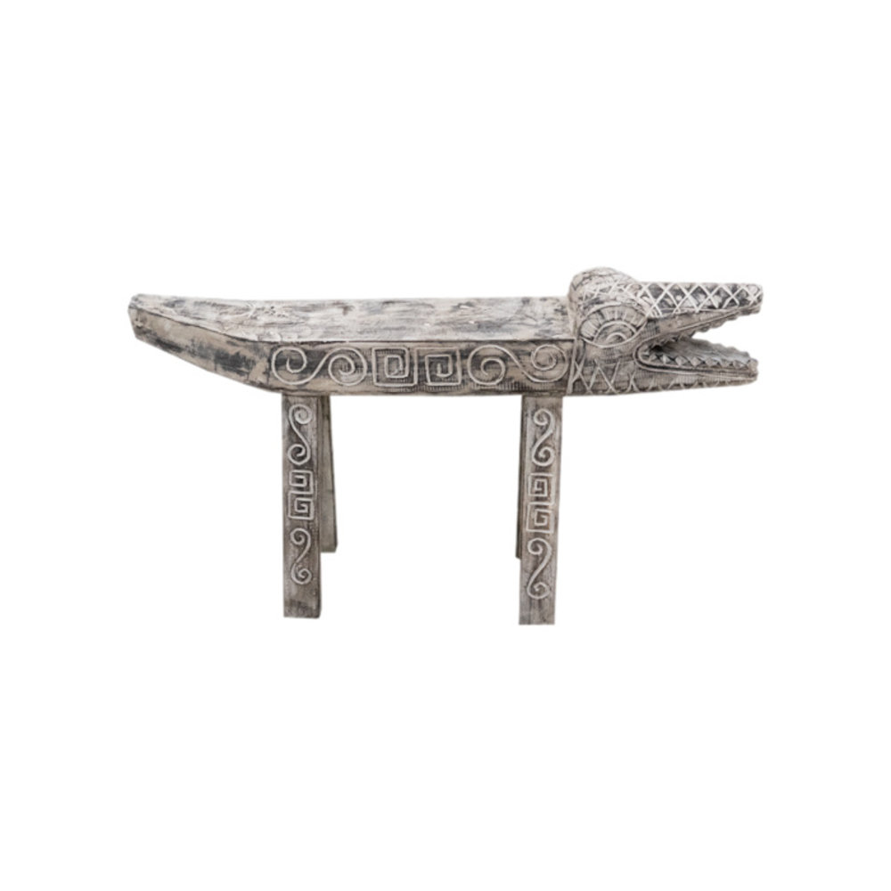 JoJo Living Teakhouten bankje krokodil Whitewash JoJo Living Teakhouten bankje krokodil Whitewash