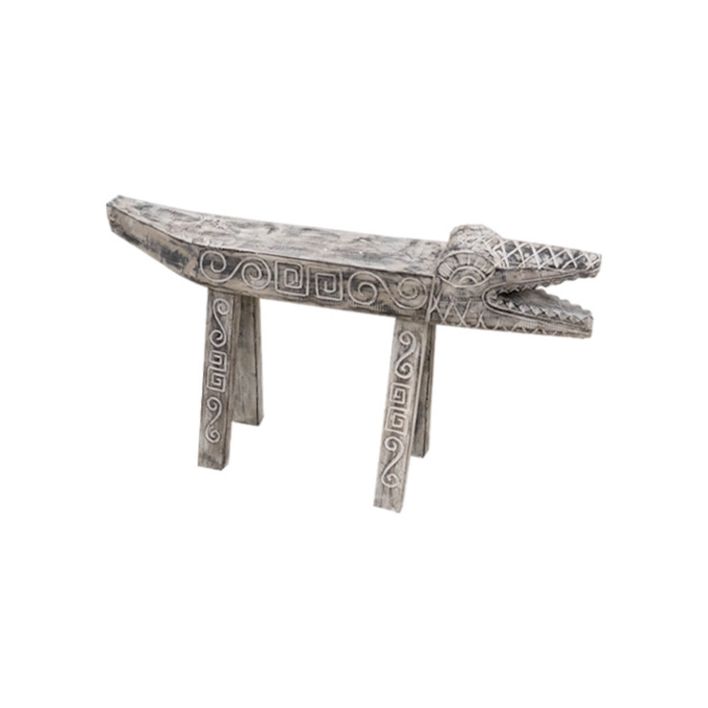 JoJo Living Teakhouten bankje krokodil Whitewash JoJo Living Teakhouten bankje krokodil Whitewash