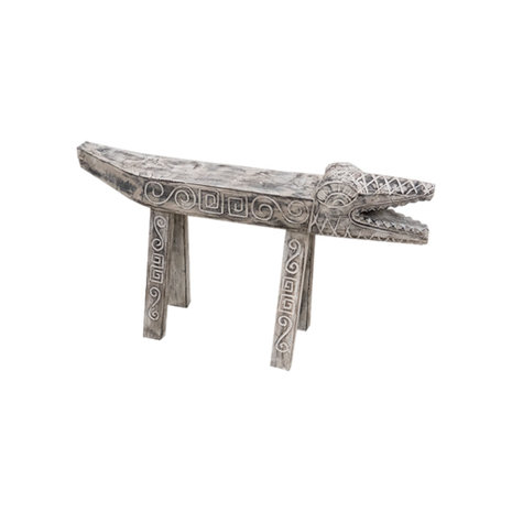 JoJo Living Teakhouten bankje krokodil Whitewash JoJo Living Teakhouten bankje krokodil Whitewash