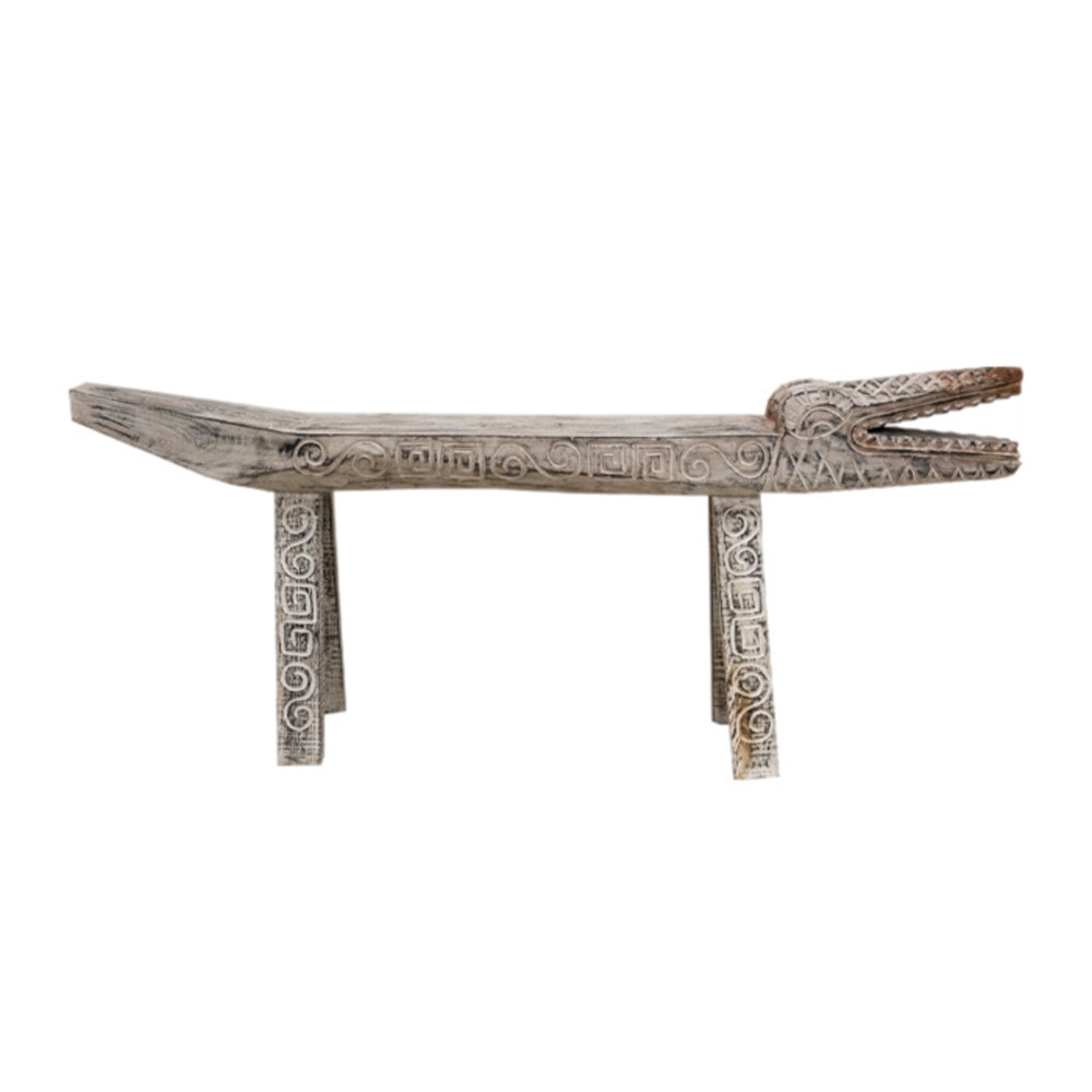 JoJo Living Teakhouten bankje krokodil Whitewash JoJo Living Teakhouten bankje krokodil Whitewash