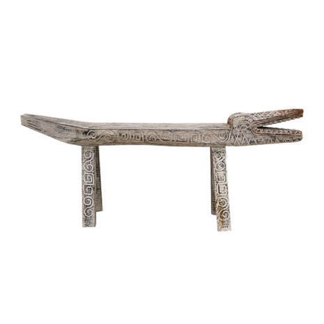 JoJo Living Teakhouten bankje krokodil Whitewash JoJo Living Teakhouten bankje krokodil Whitewash