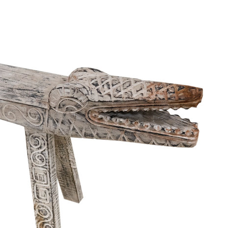 JoJo Living Teakhouten bankje krokodil Whitewash JoJo Living Teakhouten bankje krokodil Whitewash