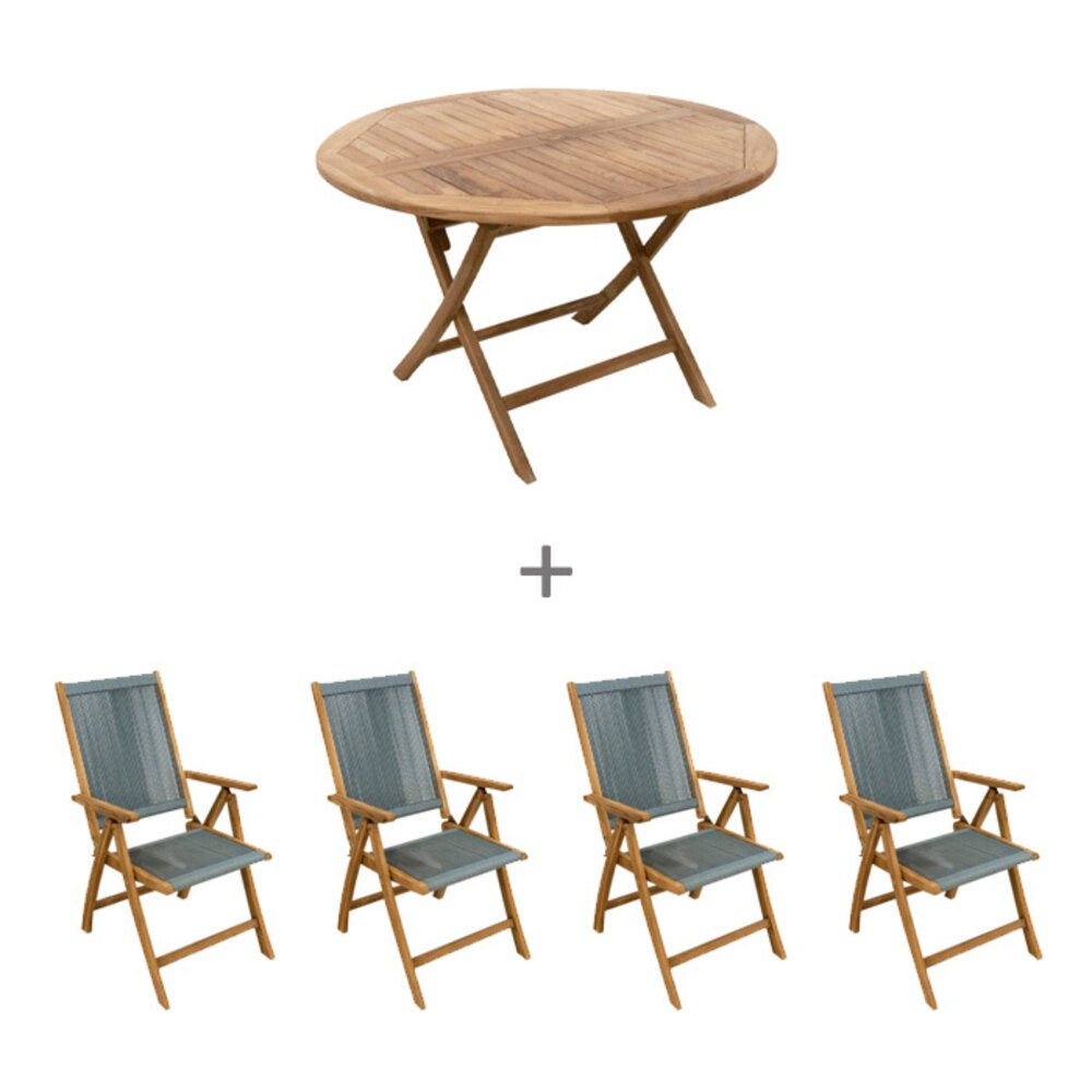 JoJo Living Tuban Klaptafel met Dorset Rope klapstoelen - Sage Groen JoJo Living Tuban Klaptafel met Dorset Rope klapstoelen - Sage Groen