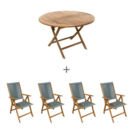 JoJo Living Tuban Klaptafel met Dorset Rope klapstoelen - Sage Groen JoJo Living Tuban Klaptafel met Dorset Rope klapstoelen - Sage Groen