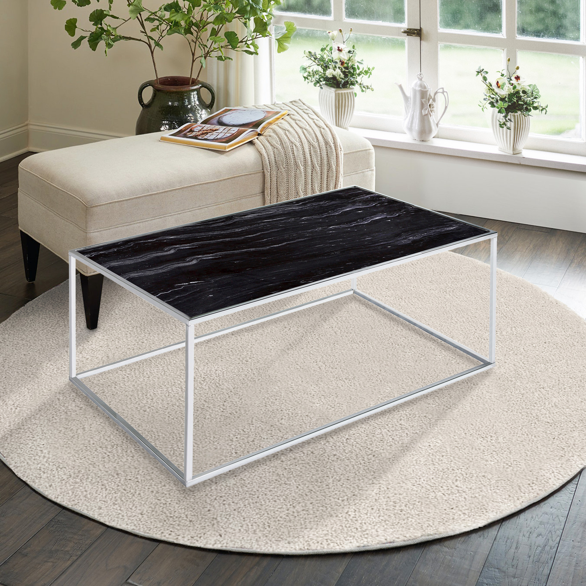 NieuweMeubels.com Marmer salontafel Chris Zwart - Chroom
