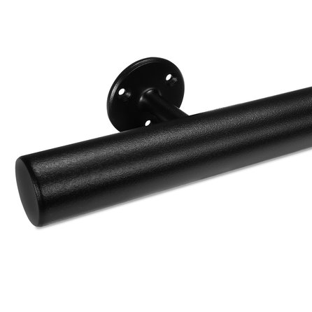 Trapleuning zwart - rond - met leuninghouders type 4 - op maat - zwarte poedercoating - RAL 9005