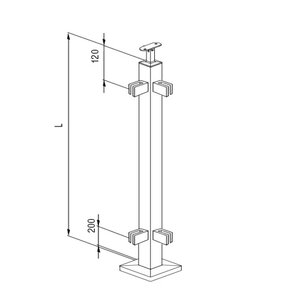 RVS baluster t.b.v. glasklemmen - hoekstuk - recht (40x40 mm)