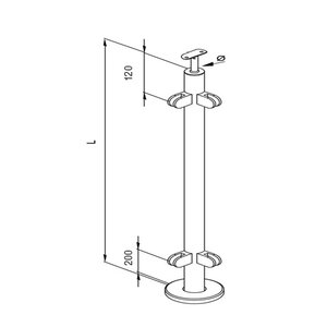 RVS baluster t.b.v. glasklemmen - hoekstuk - rond (48,3 mm)