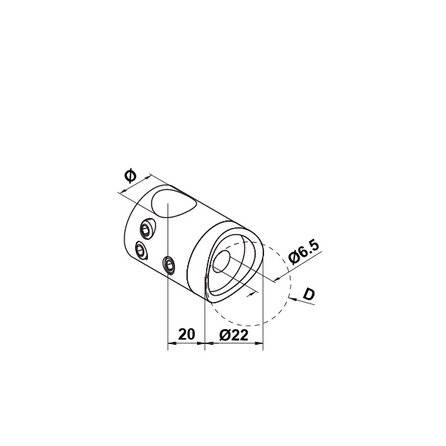 RVS dwarsstafhouder - verbinder - 12 mm - rond (42,4 mm)