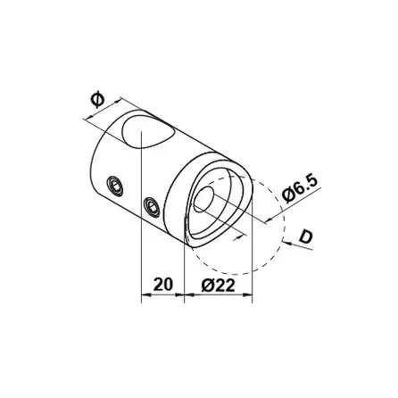 RVS dwarsstafhouder - start / eindstuk rechts - 12 mm - rond (42,4 mm)