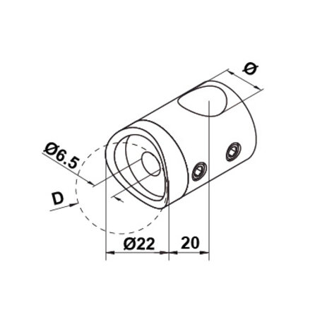 RVS dwarsstafhouder - start / eindstuk links - 12 mm - rond (48,3 mm)