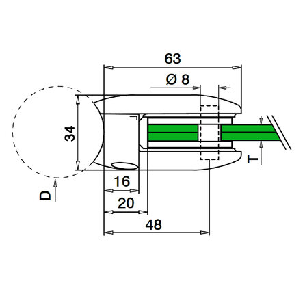 RVS glasklem - Type 2 - rond (48,3 mm)