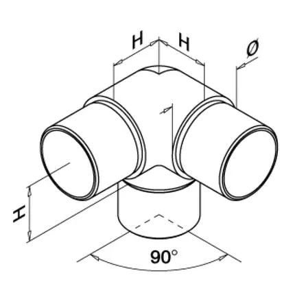 RVS hoekverbinder - 90 graden - rond (42,4 mm)