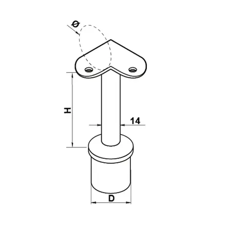 RVS railingsteun - 90 graden - rond (42,4 mm)