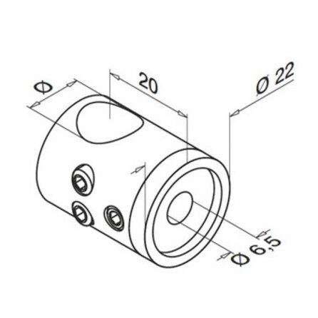 RVS dwarsstafhouder - verbinder - 12 mm - recht