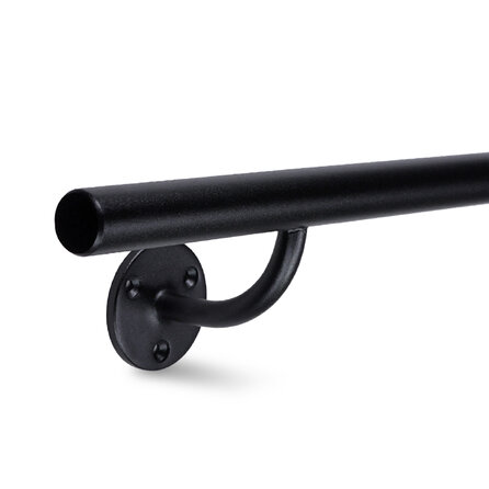Trapleuning zwart - rond (25 mm) - met leuninghouders type 2 - op maat - volledig gelast - zwarte poedercoating - RAL 9005