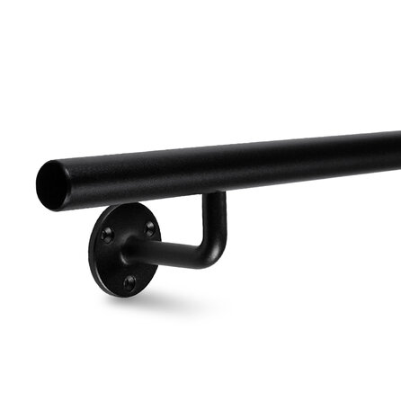 Trapleuning zwart - rond (25 mm) - met leuninghouders type 1 - op maat - volledig gelast - zwarte poedercoating - RAL 9005