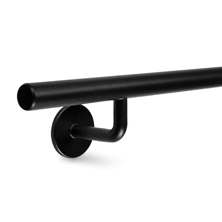 Trapleuning zwart - rond (25 mm) - met leuninghouders type 3 - op maat - volledig gelast - zwarte poedercoating - RAL 9005