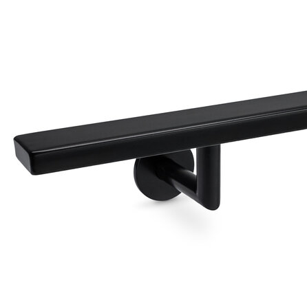 Trapleuning zwart - rechthoekig (40x10 mm) - met leuninghouders type 3 luxe - op maat - zwarte poedercoating - RAL 9005