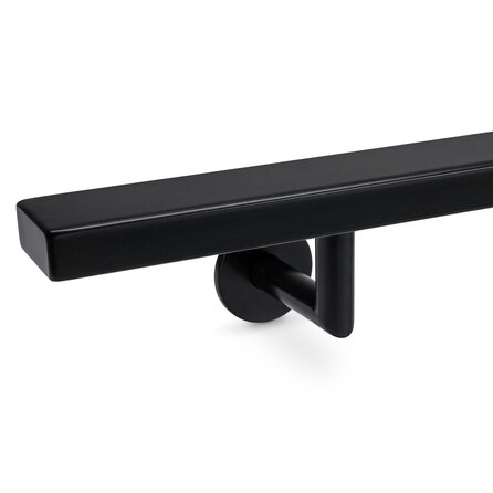 Trapleuning zwart - rechthoekig (50x20 mm) - met leuninghouders type 3 luxe - op maat - zwarte poedercoating - RAL 9005