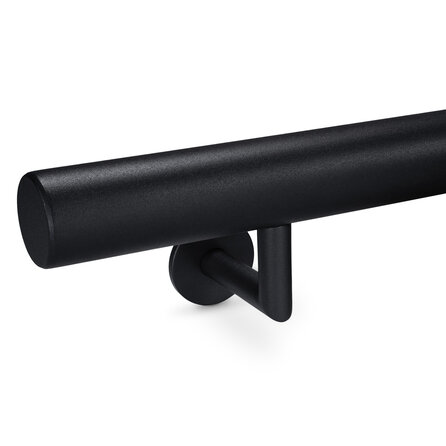 Trapleuning zwart - rond - met leuninghouders type 3 luxe - op maat - zwarte poedercoating - RAL 9005
