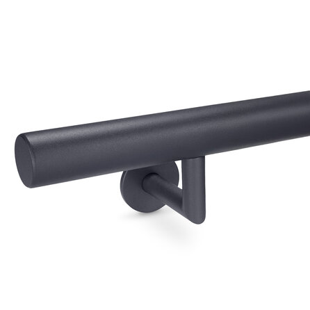 Trapleuning antraciet - rond smal - met leuninghouders type 3 luxe - op maat - donkergrijze poedercoating - RAL 7016 of 7021