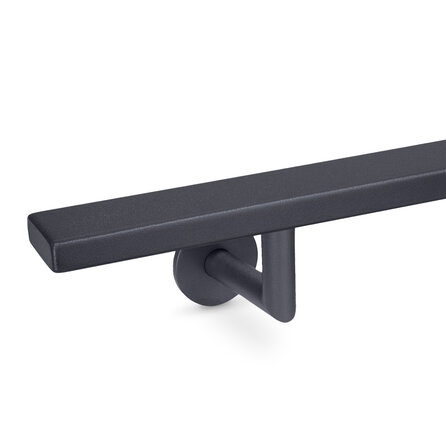 Trapleuning antraciet - rechthoekig (40x10 mm) - met leuninghouders type 3 luxe - op maat - donkergrijze poedercoating - RAL 7016 of 7021