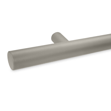 Trapleuning grijs - rond smal - met leuninghouders type 14 - op maat - grijze poedercoating - RAL 7030, 7044, 1019 of 9002
