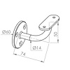 RVS leuninghouder - type 2 - recht - voor een rechthoekige / vierkante trapleuning - geborsteld RVS 304