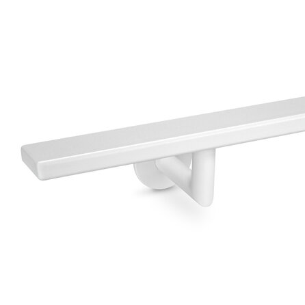 Trapleuning wit - rechthoekig (40x10 mm) - met leuninghouders type 3 luxe - op maat - witte poedercoating - RAL 9016, 9010 of 9001