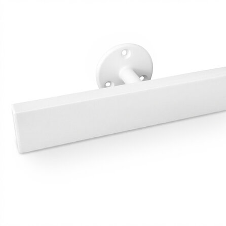Trapleuning wit - rechthoekig (40x15 mm) - met leuninghouders type 4 - op maat - witte poedercoating - RAL 9016, 9010 of 9001 Trapleuning wit - rechthoekig (40x15 mm) - met leuninghouders type 4 - op maat - witte poedercoating - RAL 9016, 9010 of 9001