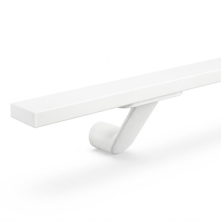Trapleuning wit - rechthoekig (40x15 mm) - met leuninghouders type 7 - op maat - coating wit RAL 9015 of 9016 Trapleuning wit - rechthoekig (40x15 mm) - met leuninghouders type 7 - op maat - coating wit RAL 9015 of 9016