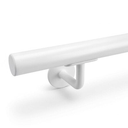 Trapleuning wit - rond smal - met leuninghouders type 3 - op maat - voor buiten - witte poedercoating - RAL 9016, 9010 of 9001