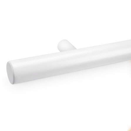 Trapleuning wit - rond smal - met leuninghouders type 14 - op maat - voor buiten - witte poedercoating - RAL 9016, 9010 of 9001