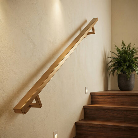 Trapleuning brons / goud - rechthoekig (40x20 mm) - met leuninghouders type 11 - op maat - messing / koper look poedercoating