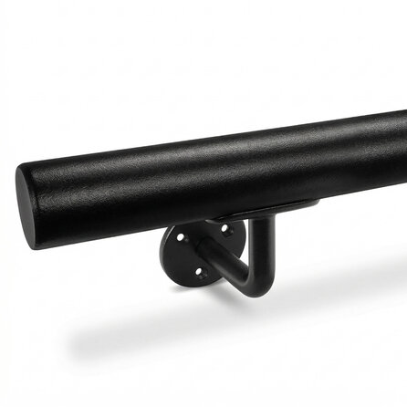 Trapleuning zwart - rond - met leuninghouders type 1 - op maat - voor buiten - zwarte poedercoating - RAL 9005