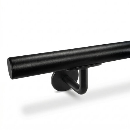 Trapleuning zwart - rond smal - met leuninghouders type 3 - op maat - voor buiten - zwarte poedercoating - RAL 9005
