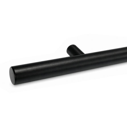 Trapleuning zwart - rond smal - met leuninghouders type 14 - op maat - voor buiten - zwarte poedercoating - RAL 9005