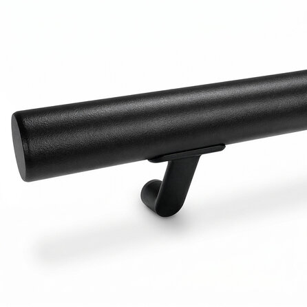 Trapleuning zwart - rond - met leuninghouders type 7 - op maat - zwarte poedercoating - RAL 9005