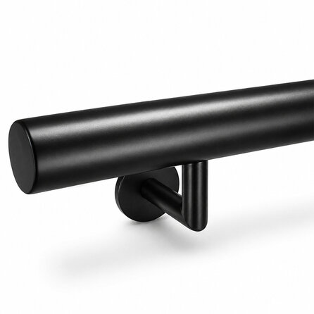 Trapleuning zwart - rond - met leuninghouders type 3 luxe - op maat - zwarte poedercoating - RAL 9005