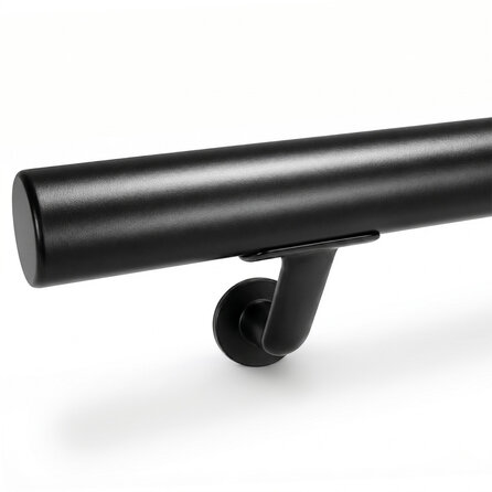 Trapleuning zwart - rond - met leuninghouders type 7 luxe - op maat - zwarte poedercoating - RAL 9005
