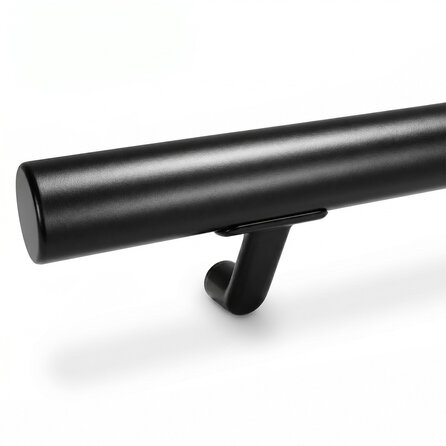 Trapleuning zwart - rond - met leuninghouders type 7 - op maat - zwarte poedercoating - RAL 9005