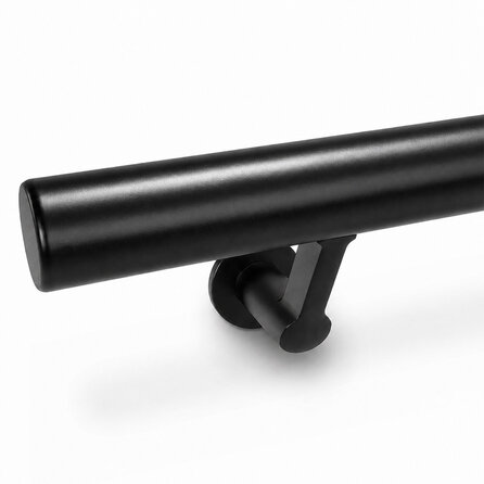 Trapleuning zwart - rond - met leuninghouders type 17 - op maat - zwarte poedercoating - RAL 9005