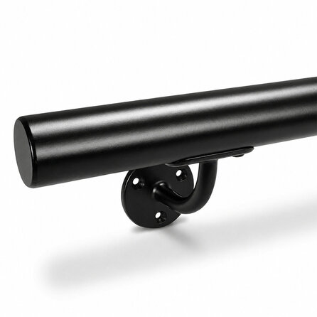 Trapleuning zwart - rond - met leuninghouders type 2 - op maat - zwarte poedercoating - RAL 9005