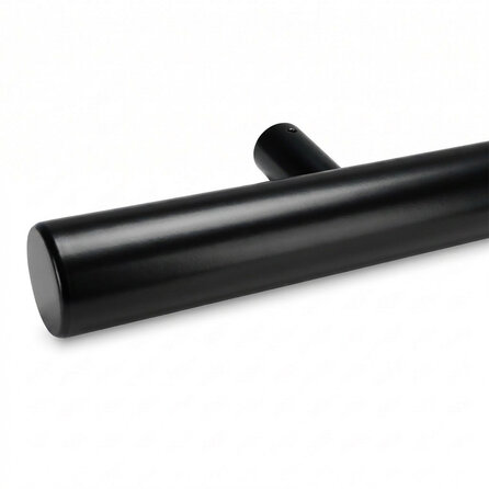 Trapleuning zwart - rond - met leuninghouders type 14 - op maat - zwarte poedercoating - RAL 9005