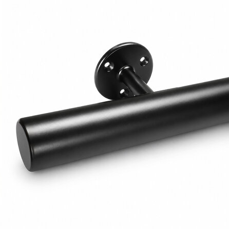 Trapleuning zwart - rond - met leuninghouders type 4 - op maat - zwarte poedercoating - RAL 9005