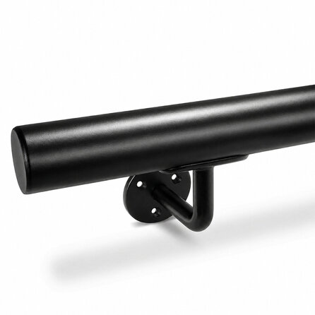 Trapleuning zwart - rond - met leuninghouders type 1 - op maat - zwarte poedercoating - RAL 9005